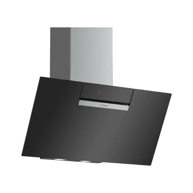 WALL MOUNTED TILTED COOKER HOOD BLACK GLASS AND STAINLESS STEEL 80 CMS BOSCH DWK87EM60